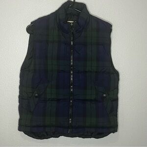 Eddie Bauer Puffer Goose Down Vest Women‎ S/P Blue Green Plaid Full Zip Pockets